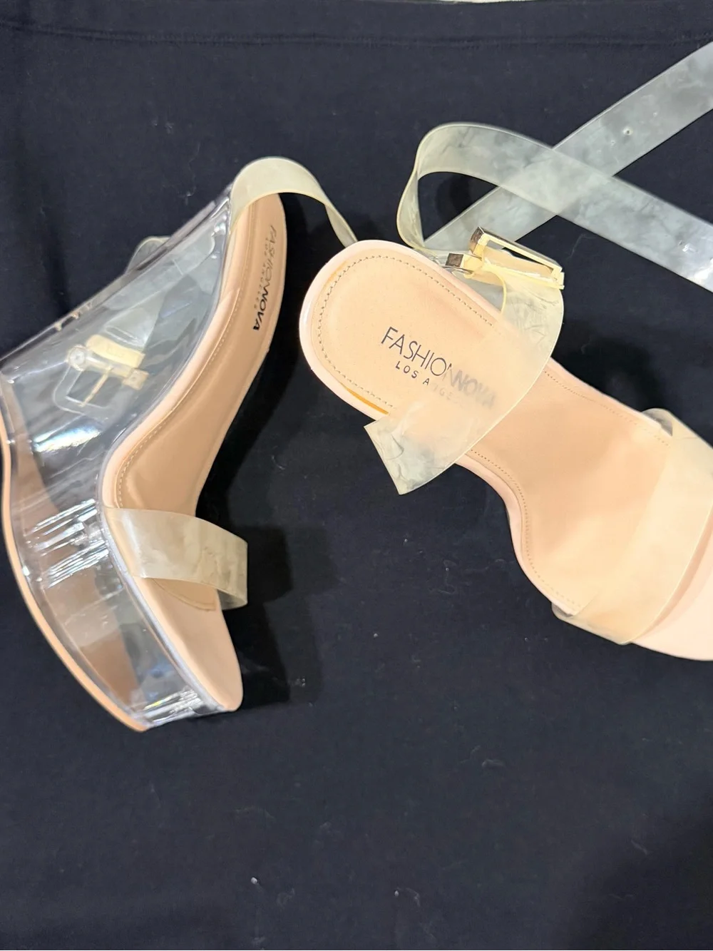 Fashion Nova Clear Platform Wedges with Nude Trim